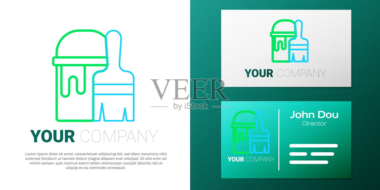 线漆桶与刷子图标隔离设计模板素材