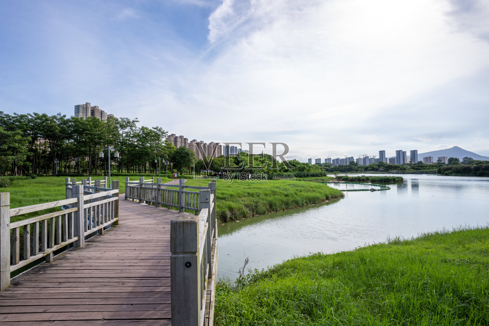 绿色公园里的小桥和小路照片摄影图片