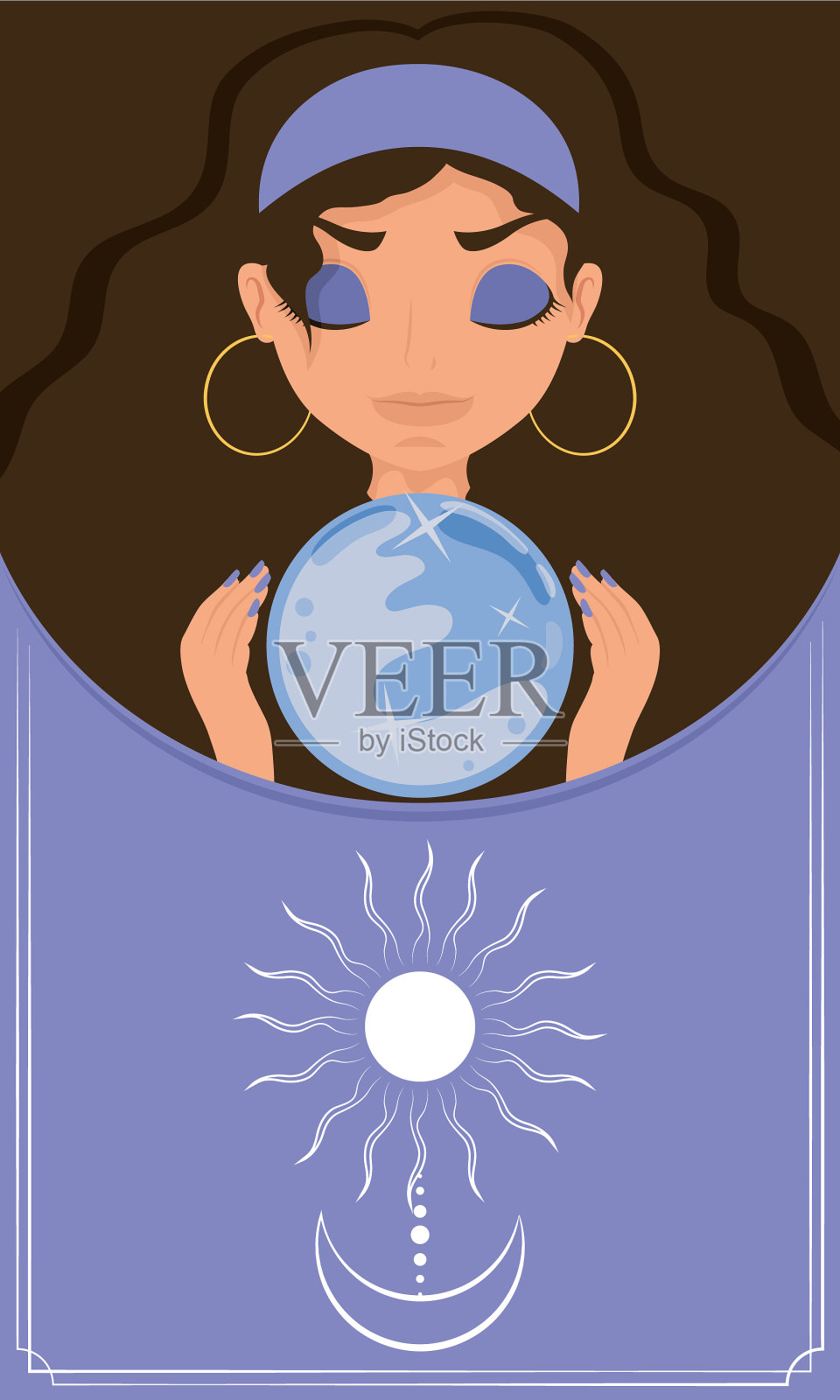 算命师使用水晶球的场景插画图片素材