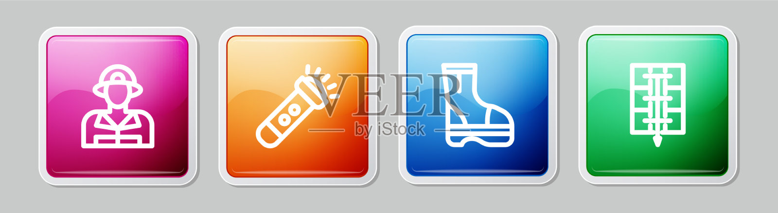 准备好消防队员手电筒靴和图标素材