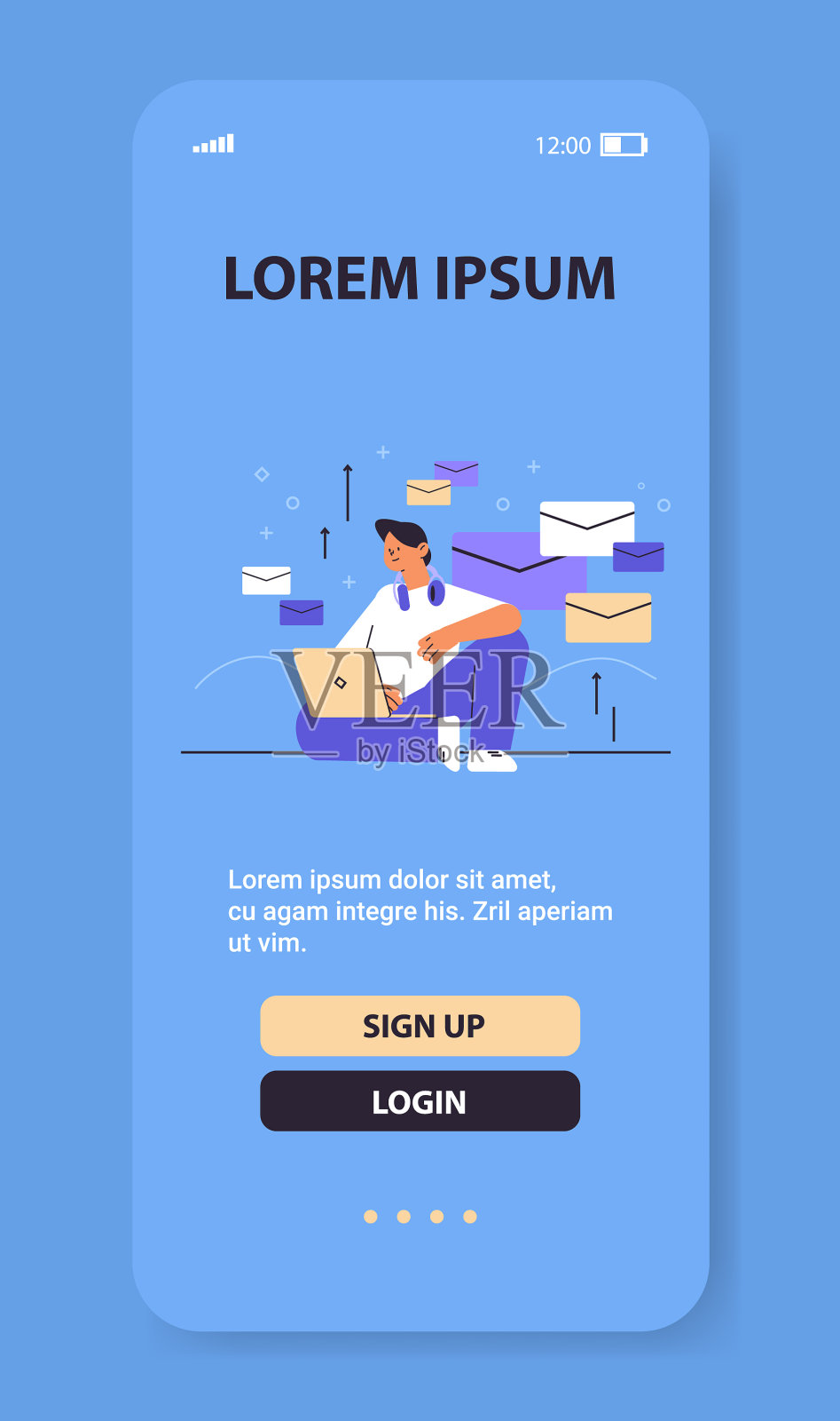 商人在笔记本电脑上阅读或写信插画图片素材