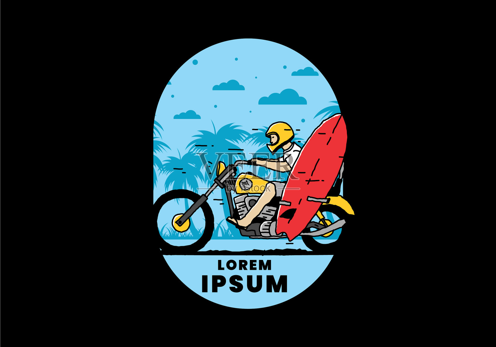 骑摩托车和冲浪板插画图片素材