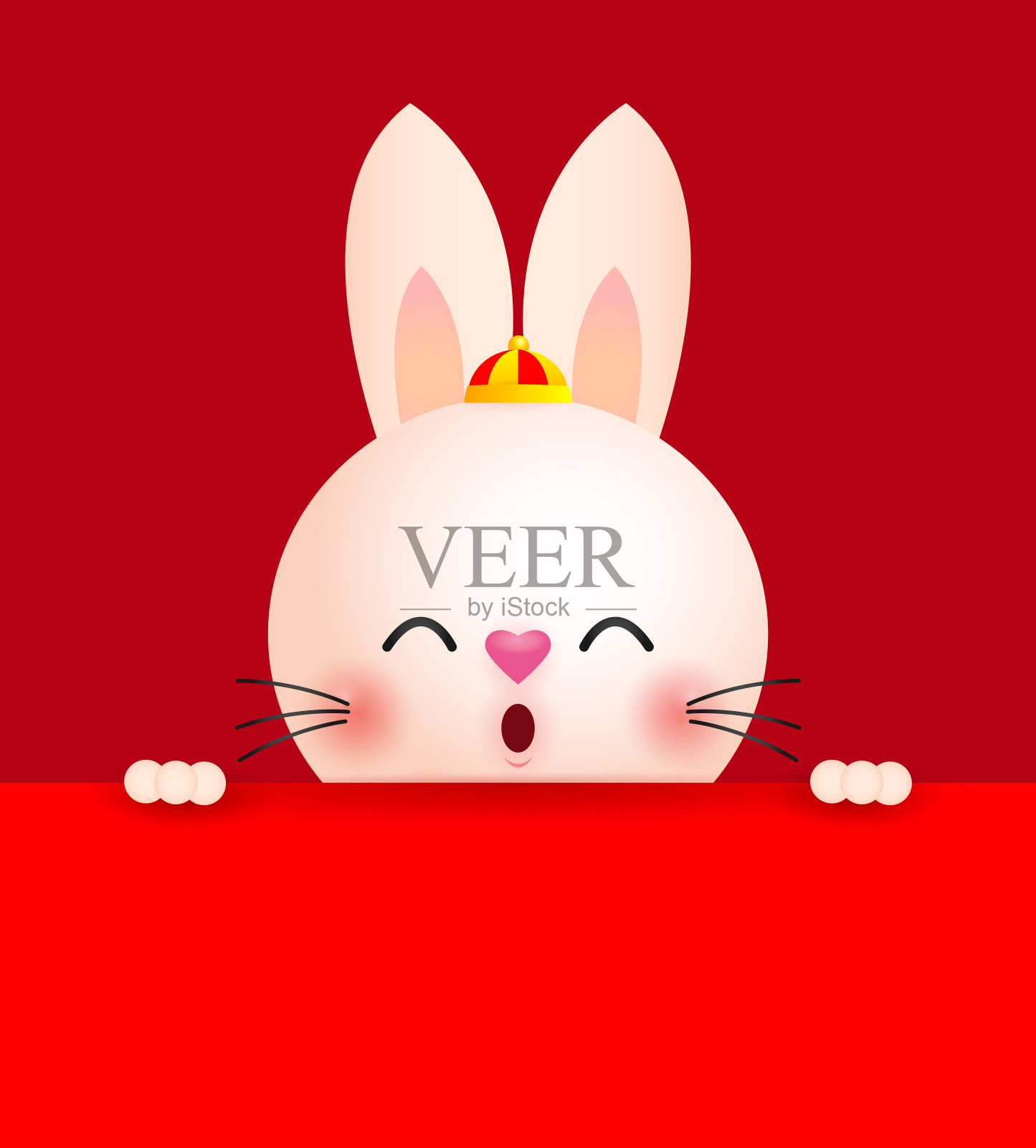 2023兔年小兔兔用红色大招牌，恭喜发财，生肖卡通孤立在红色背景矢量插图插画图片素材