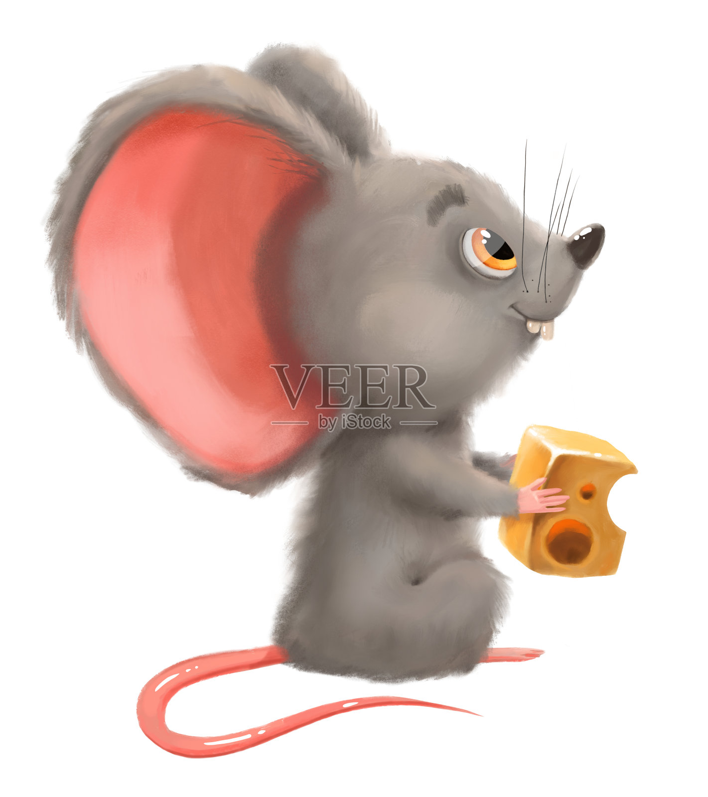 可爱的水彩老鼠老鼠与夫人奶酪片手绘儿童幼儿园卡通剪贴画孤立在白色背景。插画图片素材