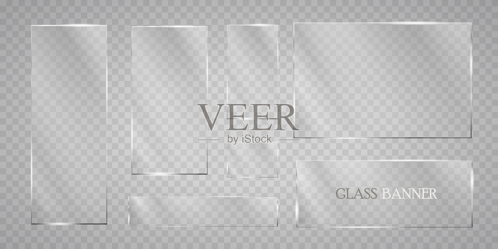 安装玻璃板。矢量玻璃横幅上的透明背景。玻璃。玻璃画。颜色帧。插画图片素材