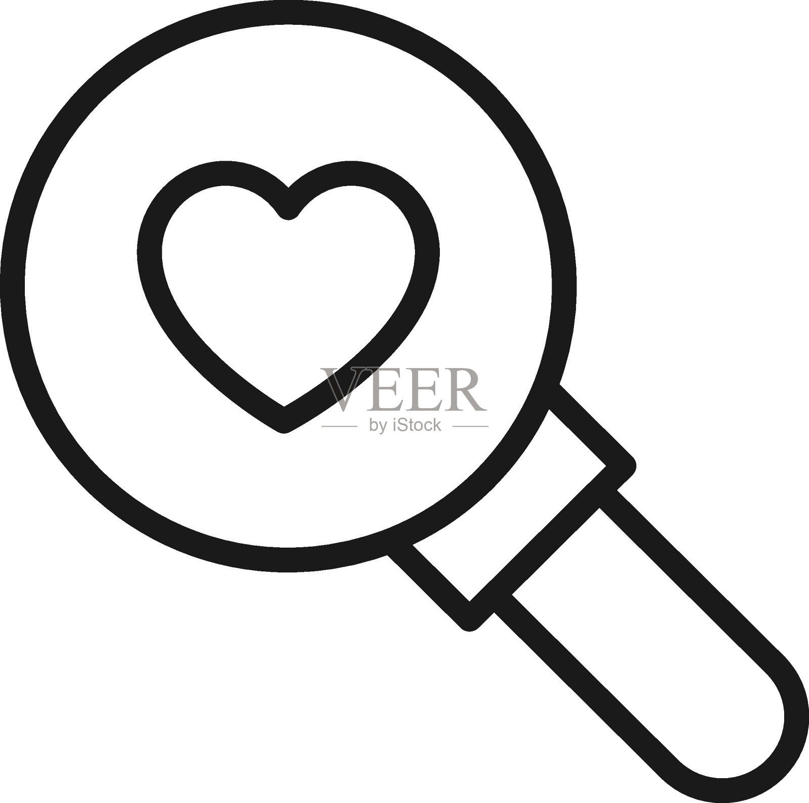 浪漫、爱情和约会的概念。轮廓标志和可编辑的笔画在现代平面风格。适用于文章、网站等。放大镜内心脏的矢量线图标插画图片素材