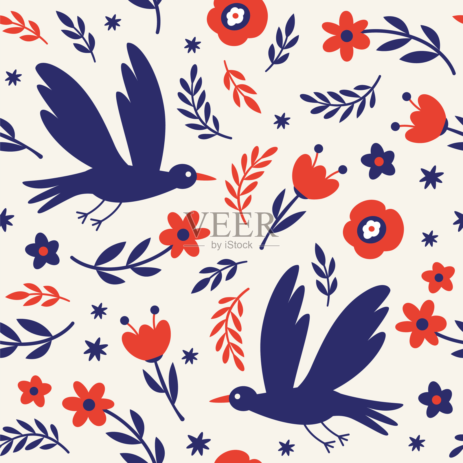 花鸟无缝图案插画图片素材