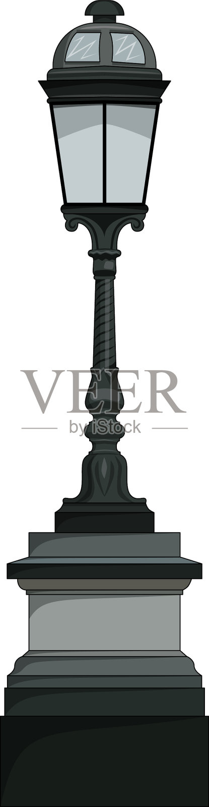 老街夜光灯孤立在白色上插画图片素材