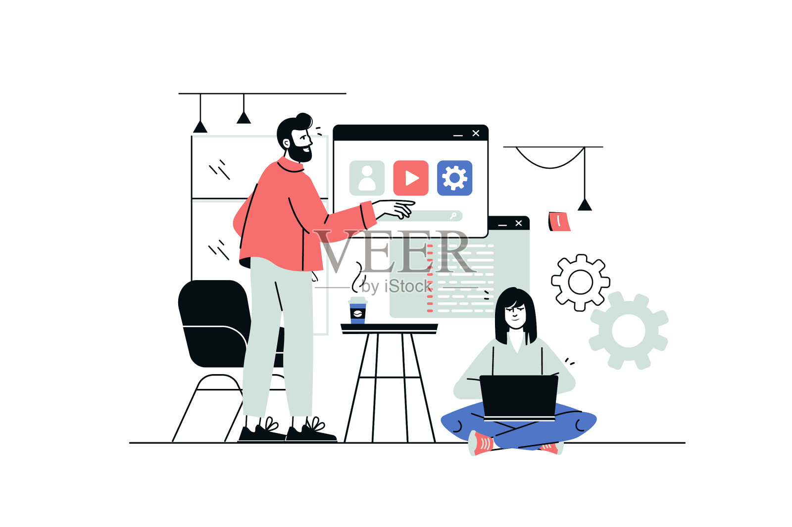 平线设计中的UI ux编程概念插画图片素材