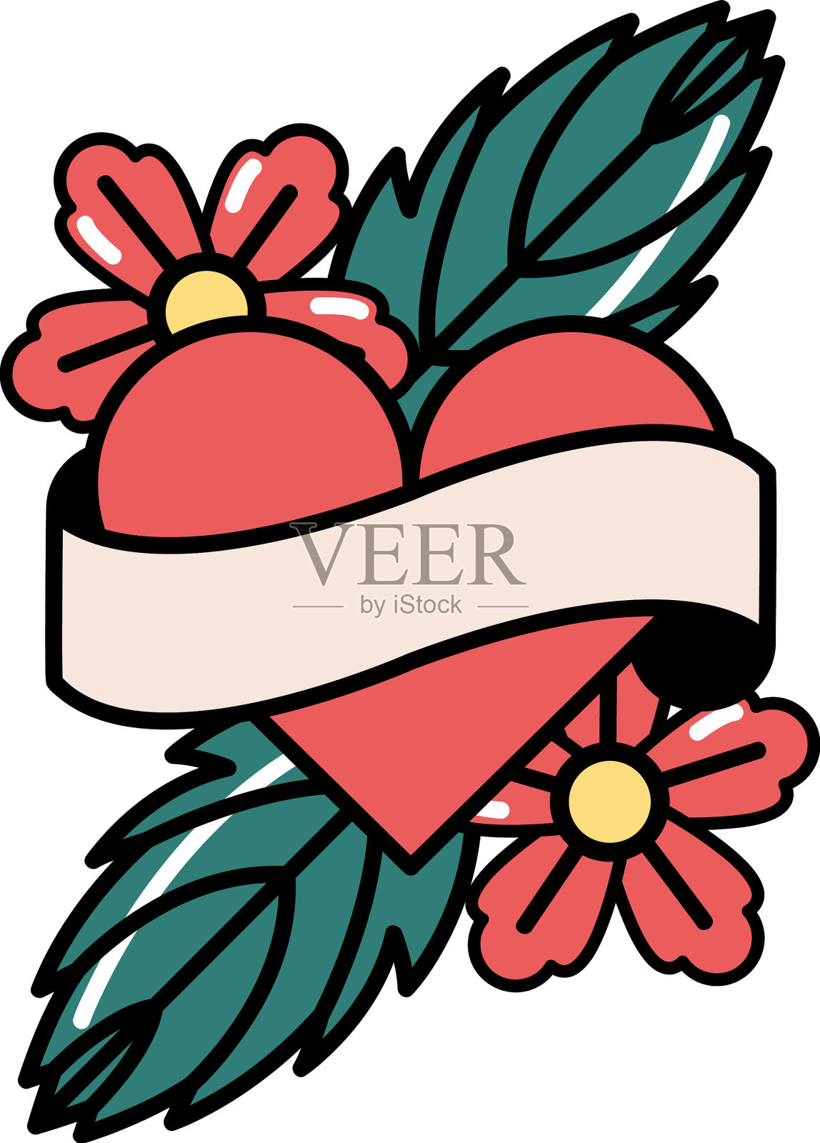 带花纹身的心设计元素图片