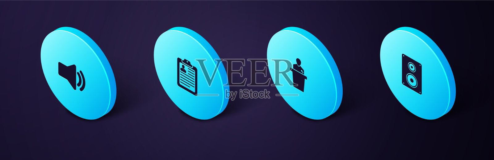 设置等距立体声扬声器扬声器剪贴板图标素材