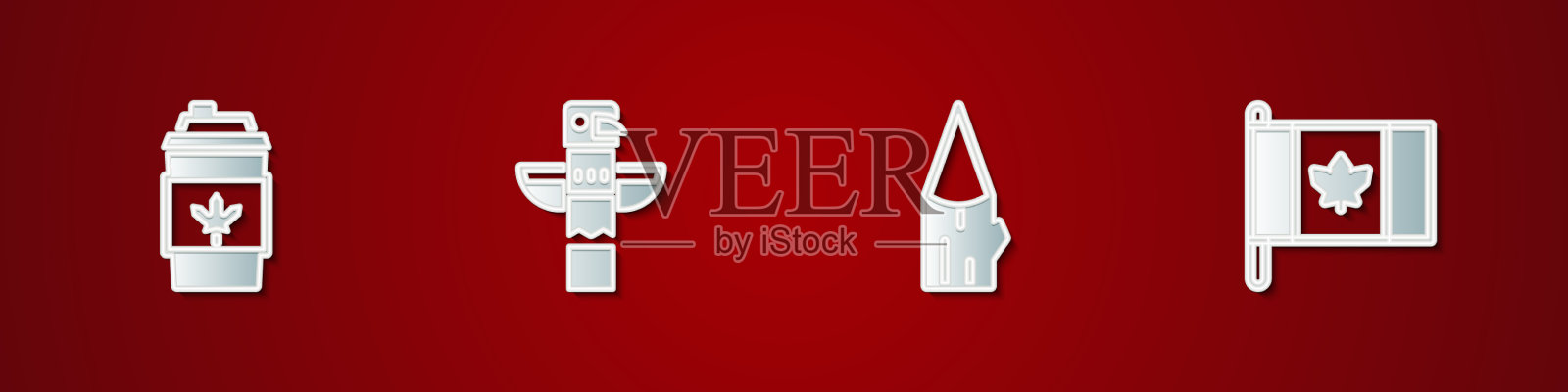 套咖啡杯去加拿大图腾柱木图标素材