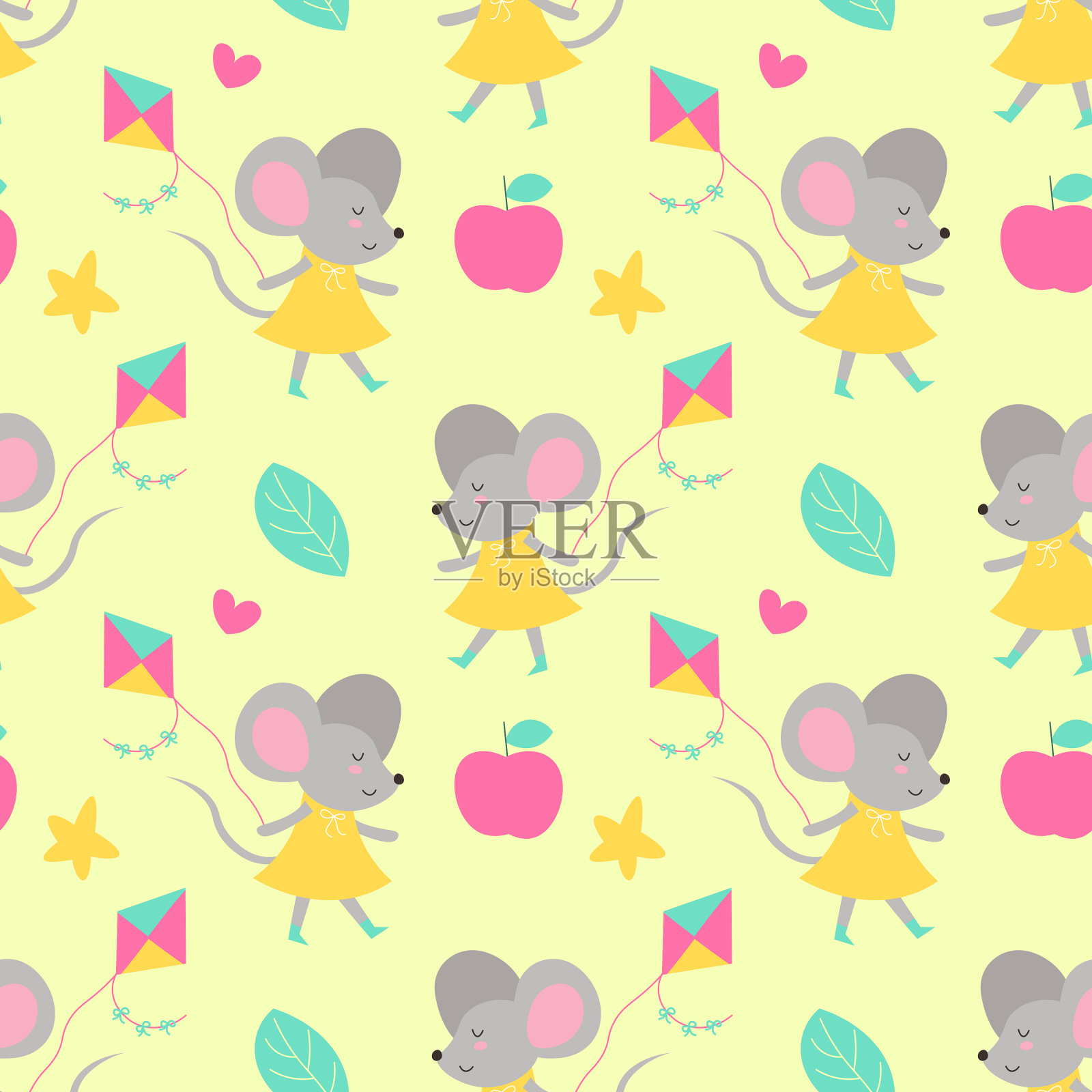 无缝图案的可爱卡通老鼠搞笑插画图片素材