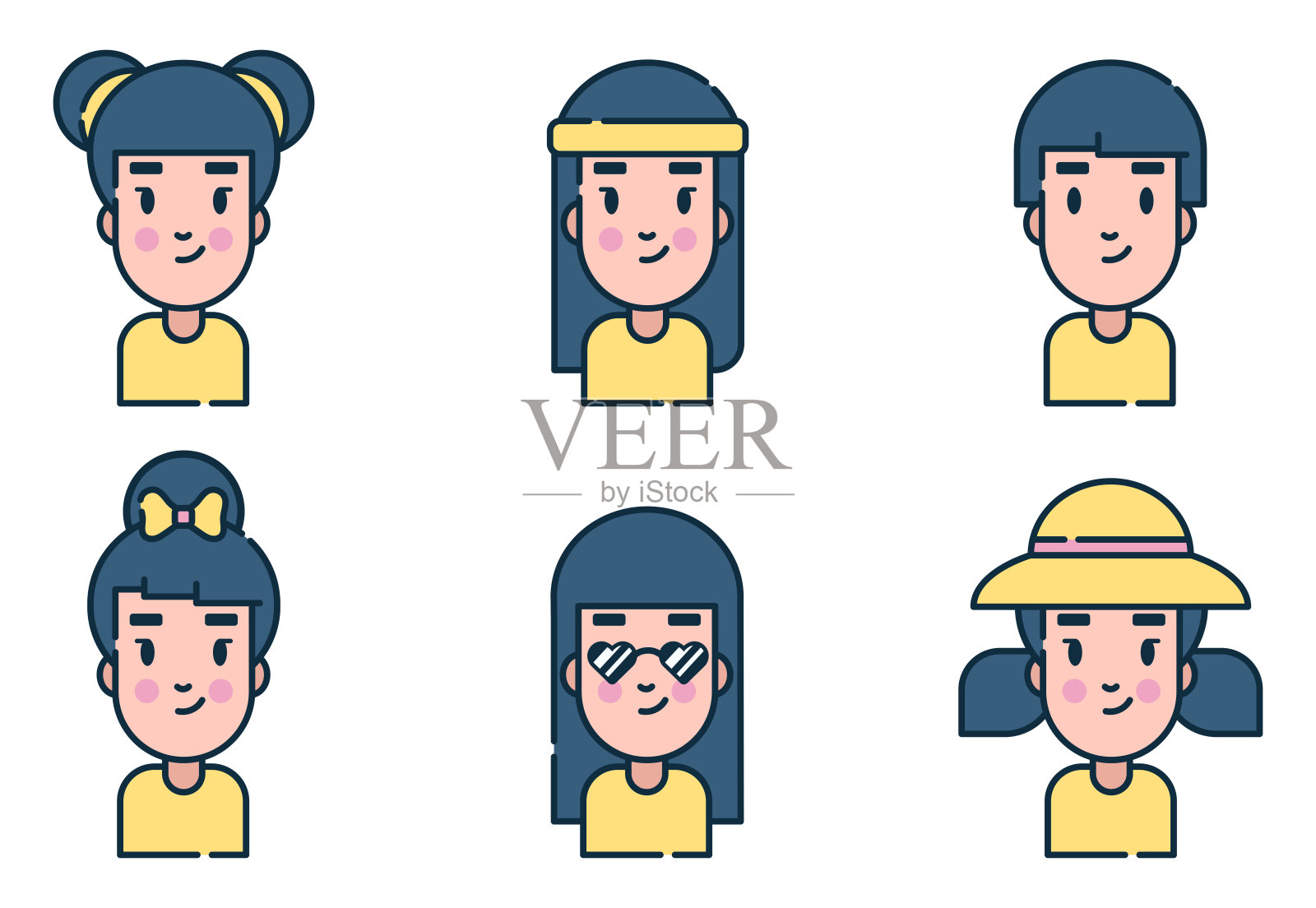 可爱的女孩图标向量集图标素材