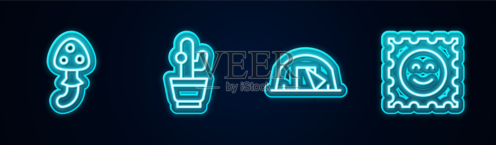 设线裸盖菇仙人掌旅游帐篷插画图片素材