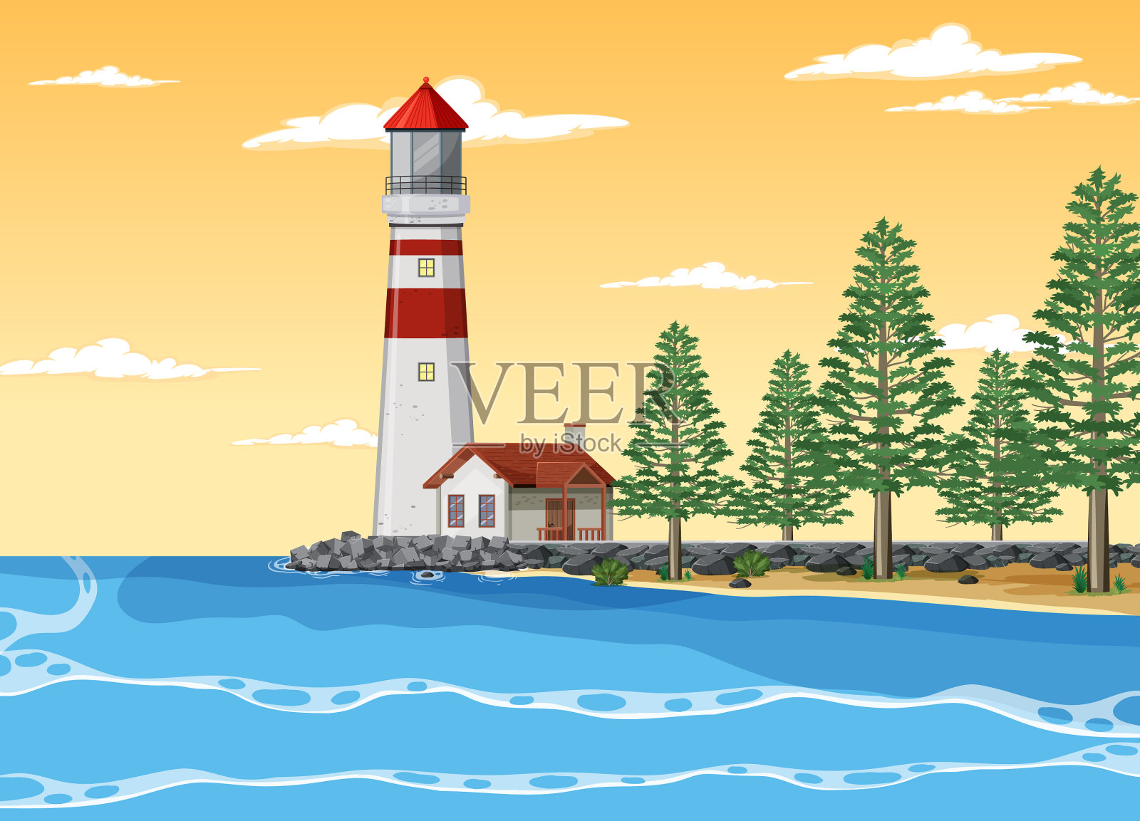 海边的灯塔插画图片素材