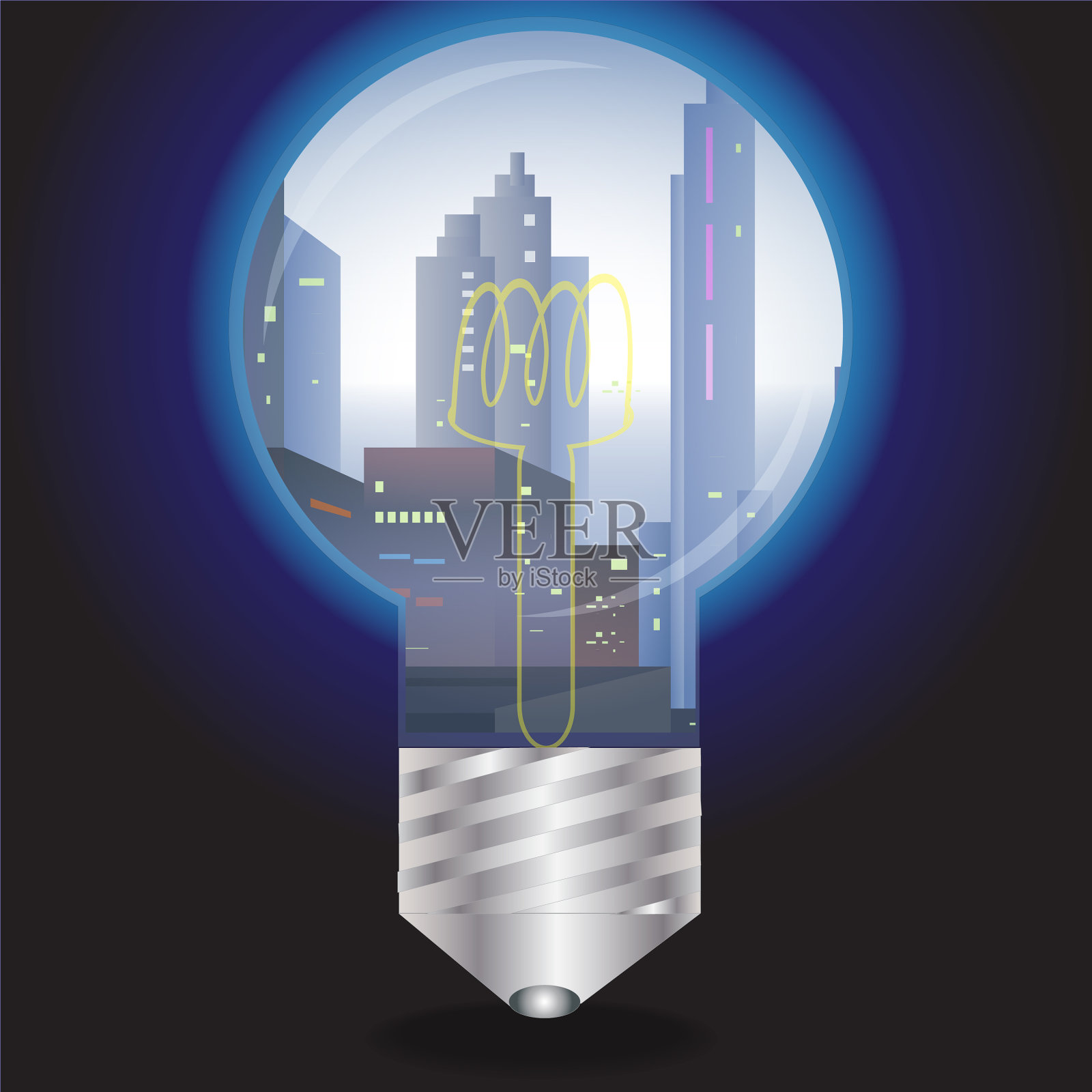 现代城市里的一个灯泡插画图片素材