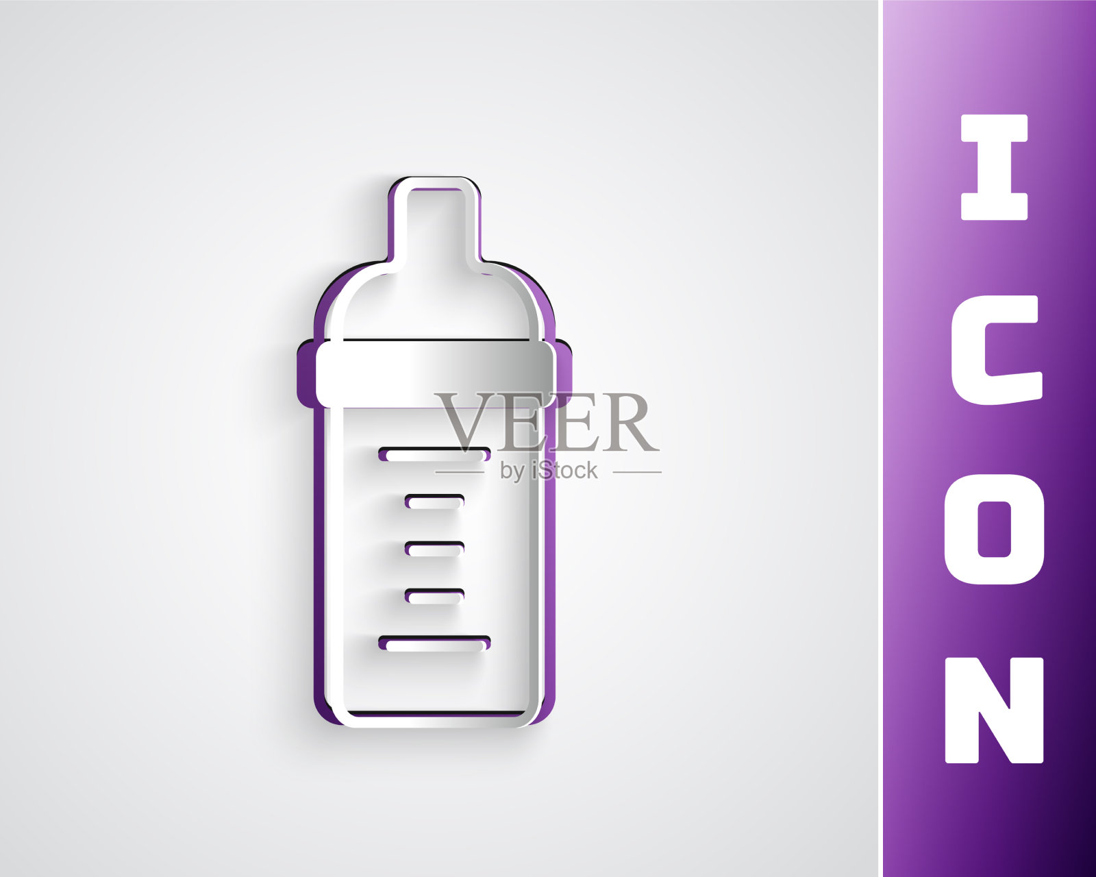 剪纸婴儿牛奶在瓶子上孤立图标插画图片素材