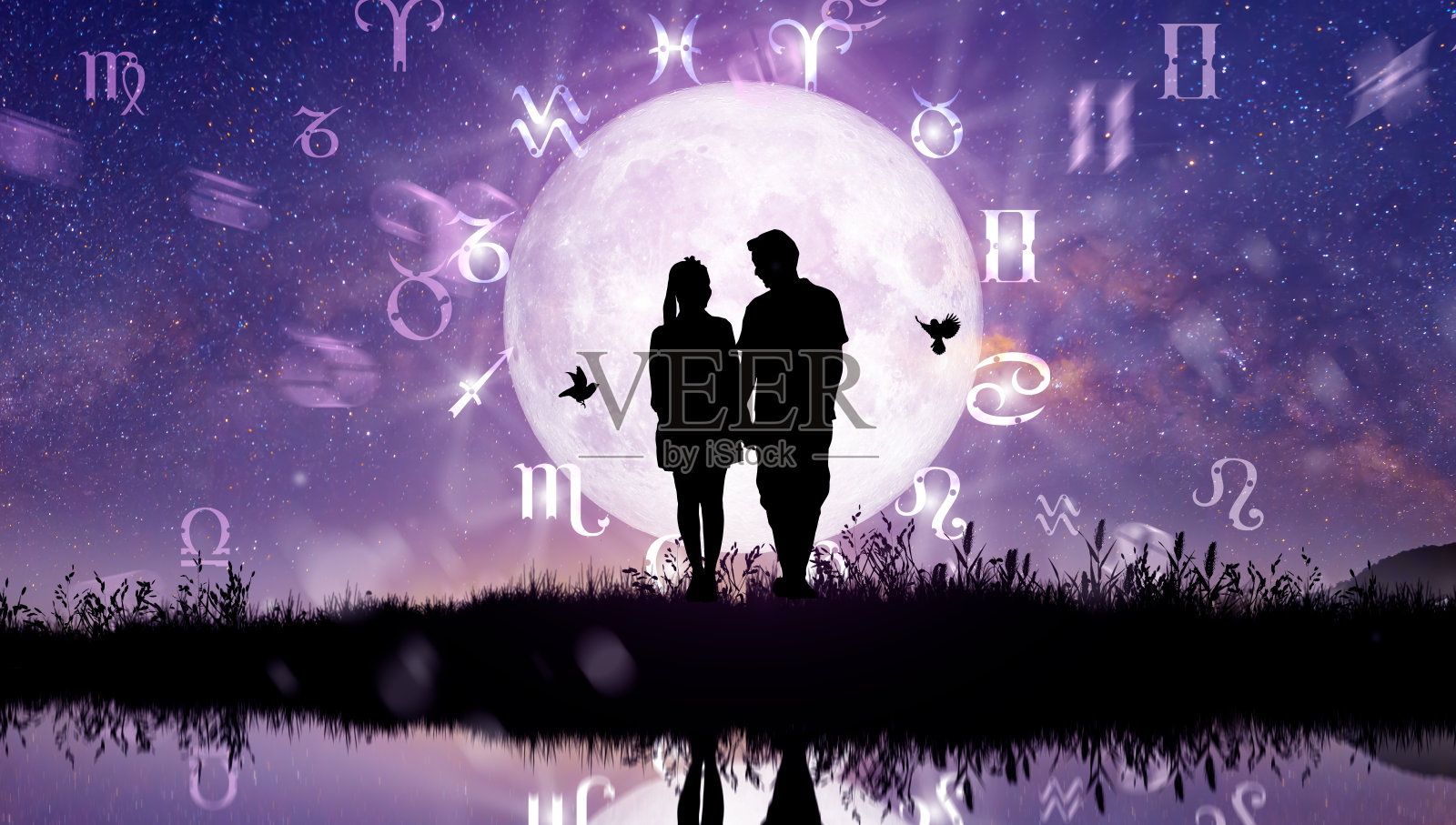 星座。占星术和夫妻概念。照片摄影图片