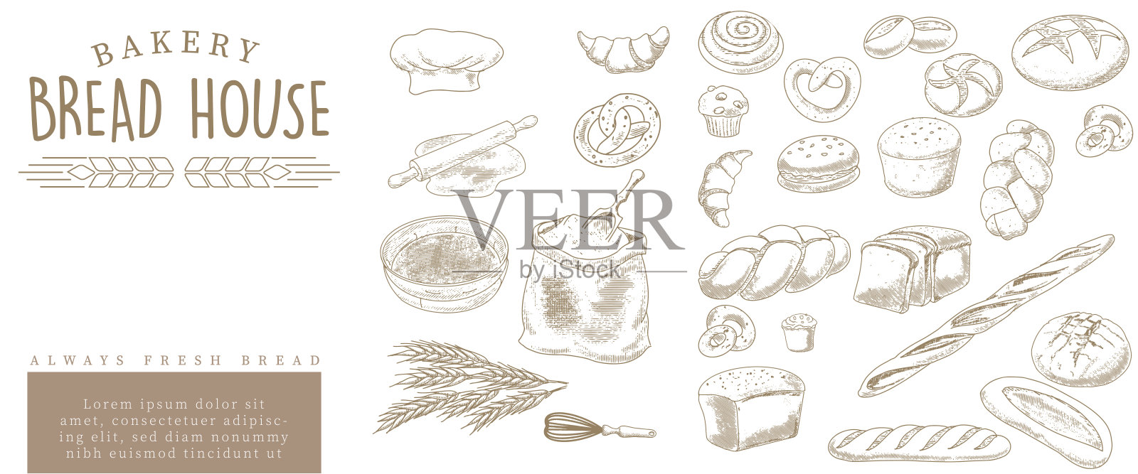 一套蹩脚的面包插图。插画图片素材