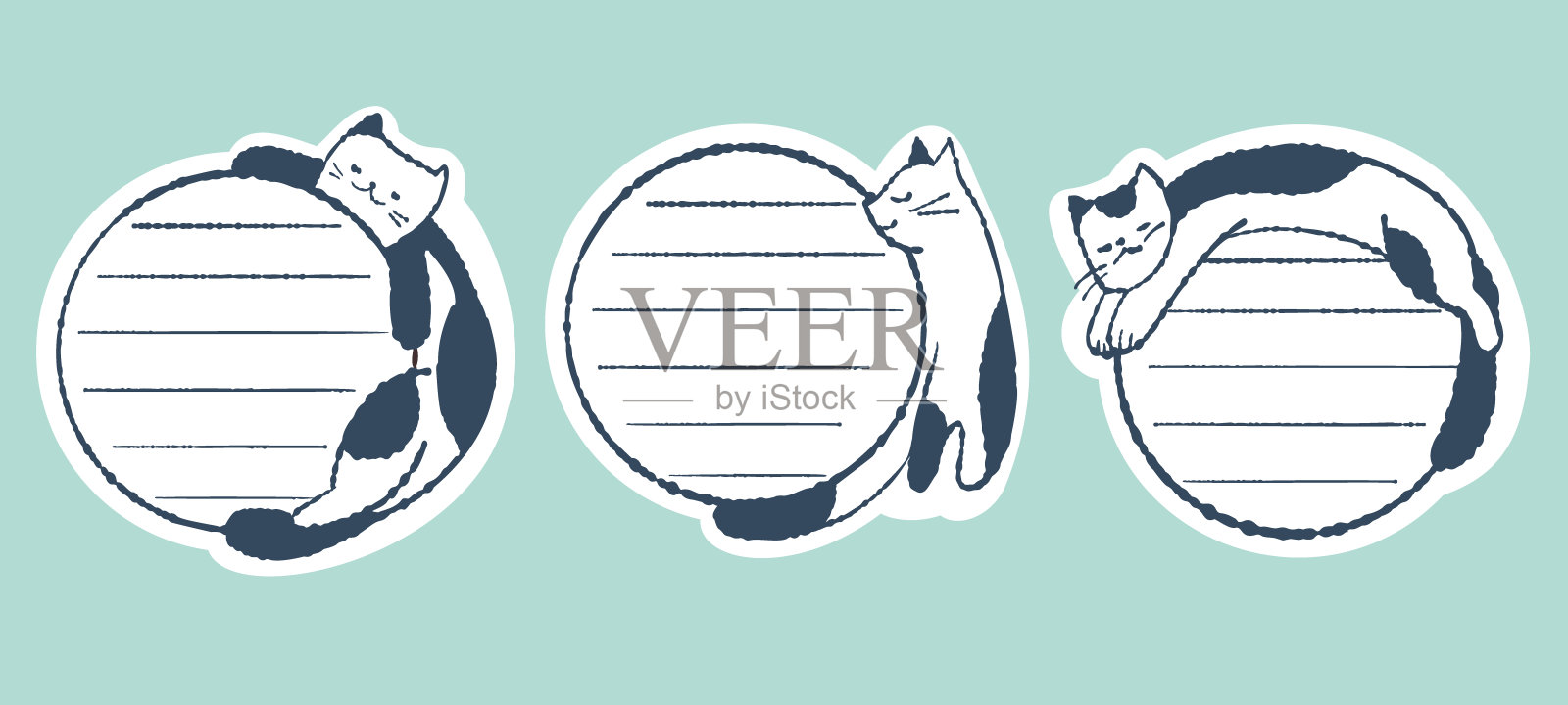 有可爱猫咪的录音贴纸。矢量图插画图片素材