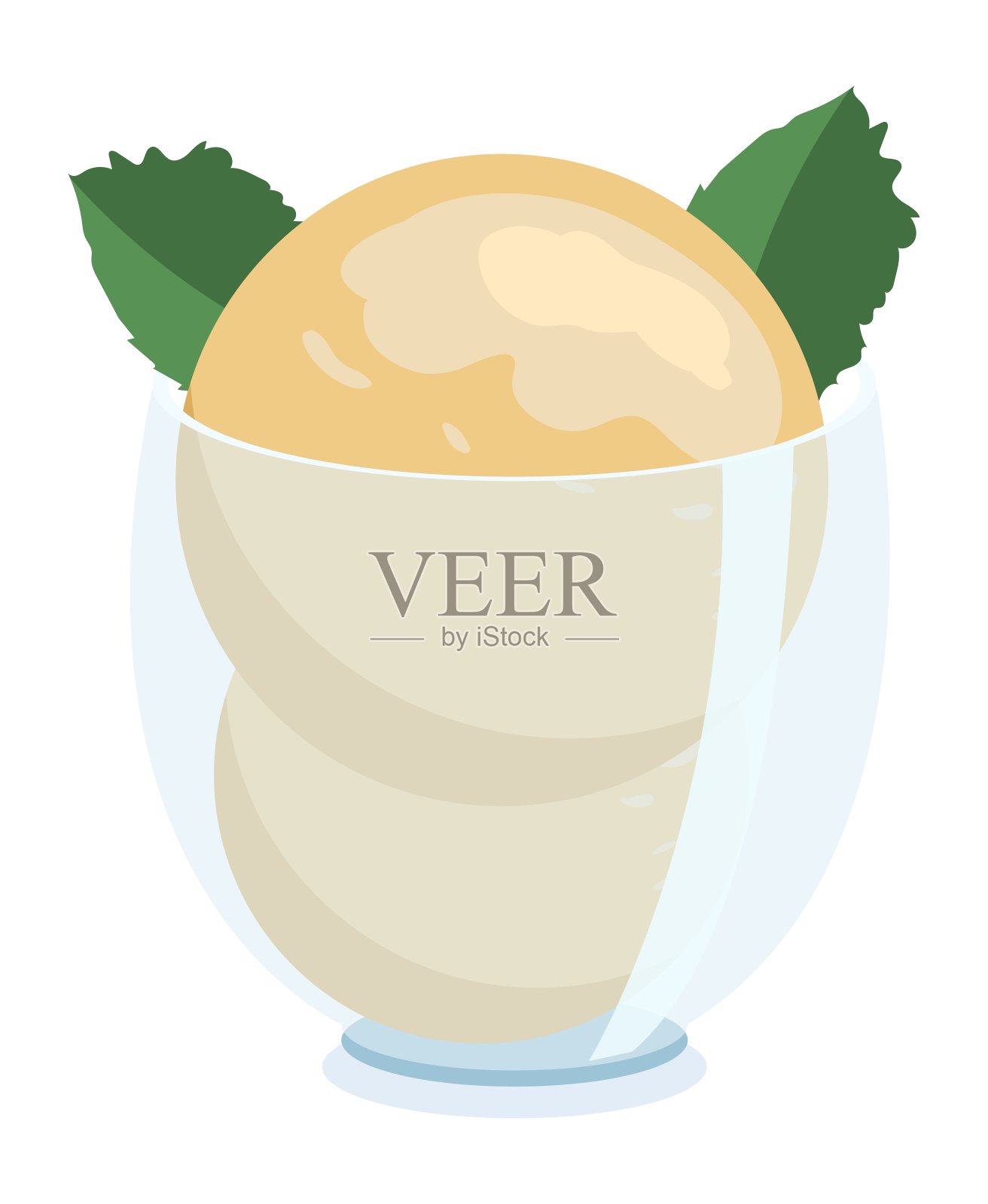 两个香草冰淇淋球和薄荷叶在一个杯子，孤立在白色背景插画图片素材