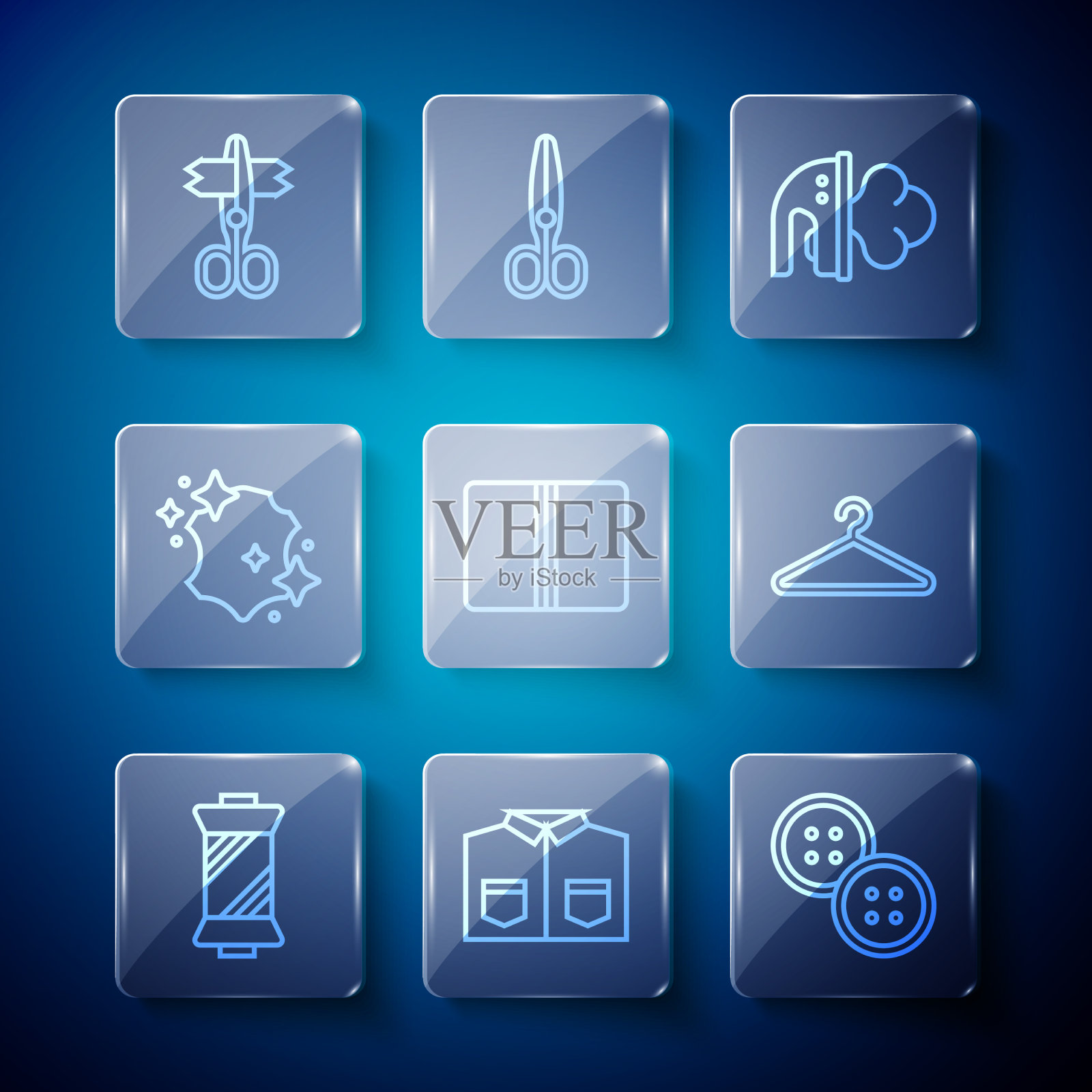 在线轴衬衫纽扣上设置线缝纫线图标素材