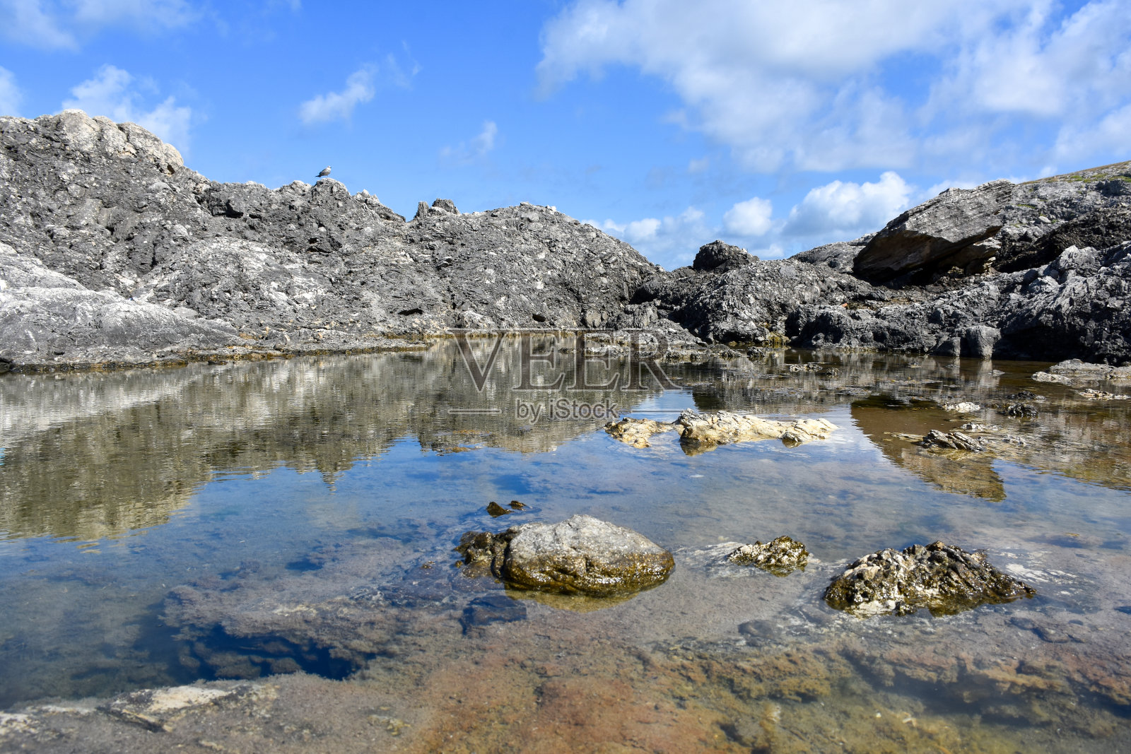 海岸线，岩石，大海和天空背景照片摄影图片