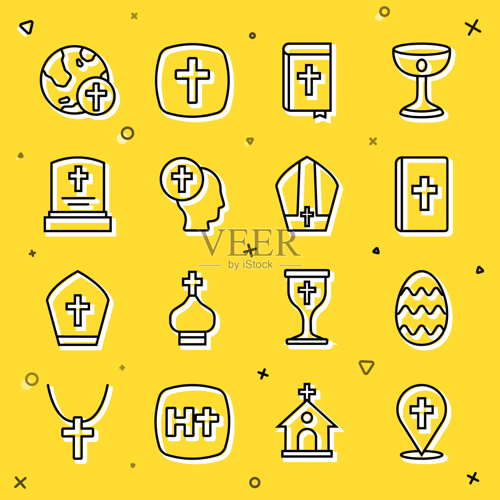 设线地点教堂建筑复活节彩蛋图标素材