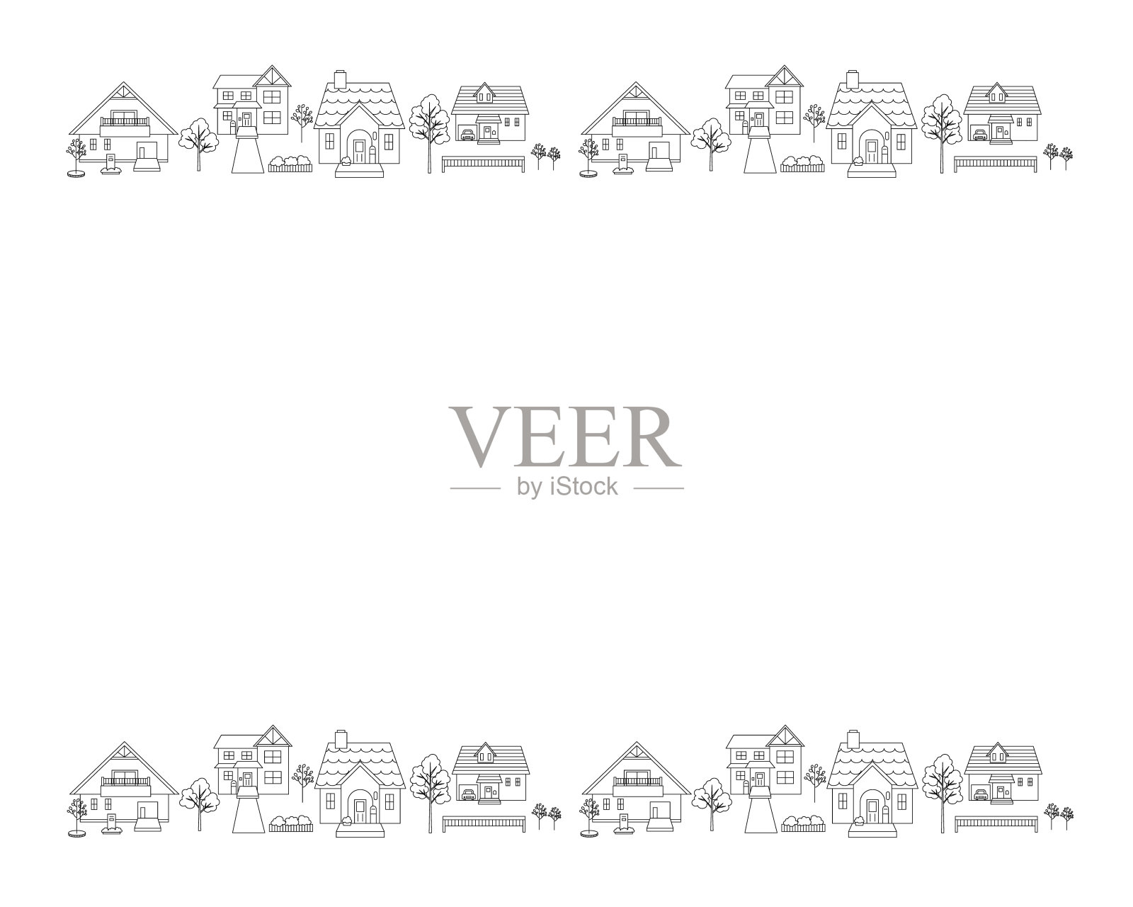 线描矢量插图框架的城市景观内衬的房子插画图片素材