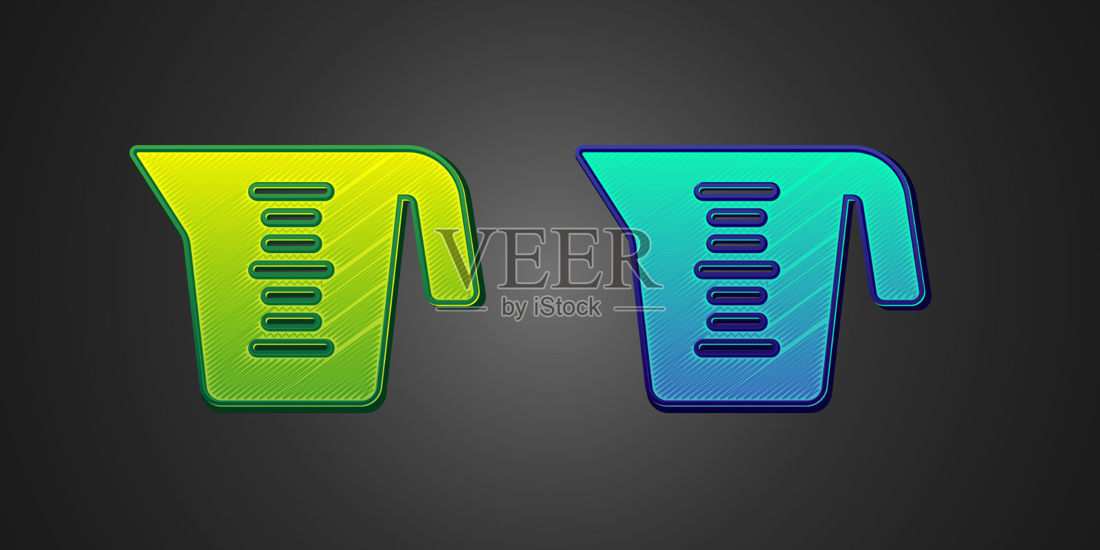 绿色和蓝色量杯测量干和插画图片素材