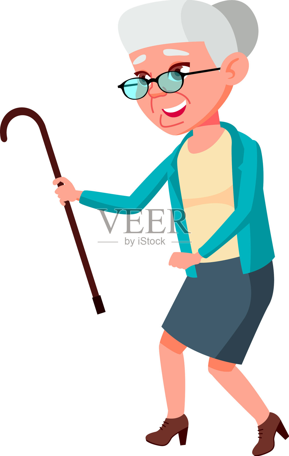 老妇人用棍子跳舞设计元素图片