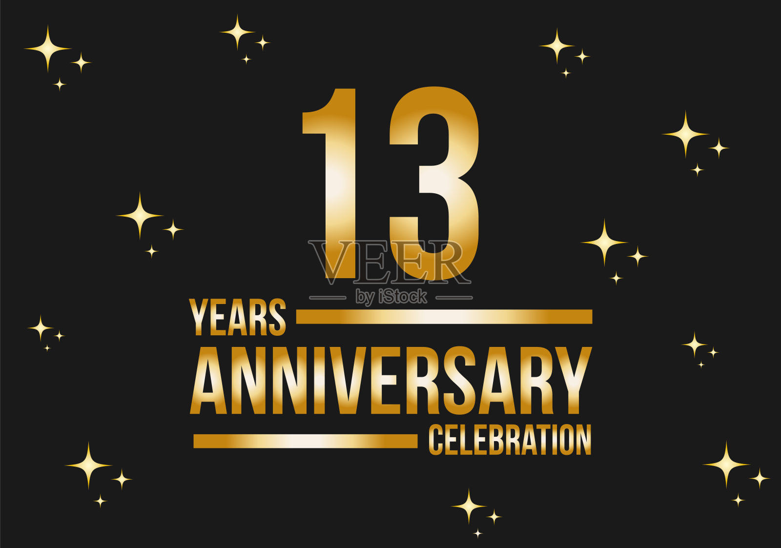 13周年庆典标志。金色矢量在黑色背景与闪光。插画图片素材
