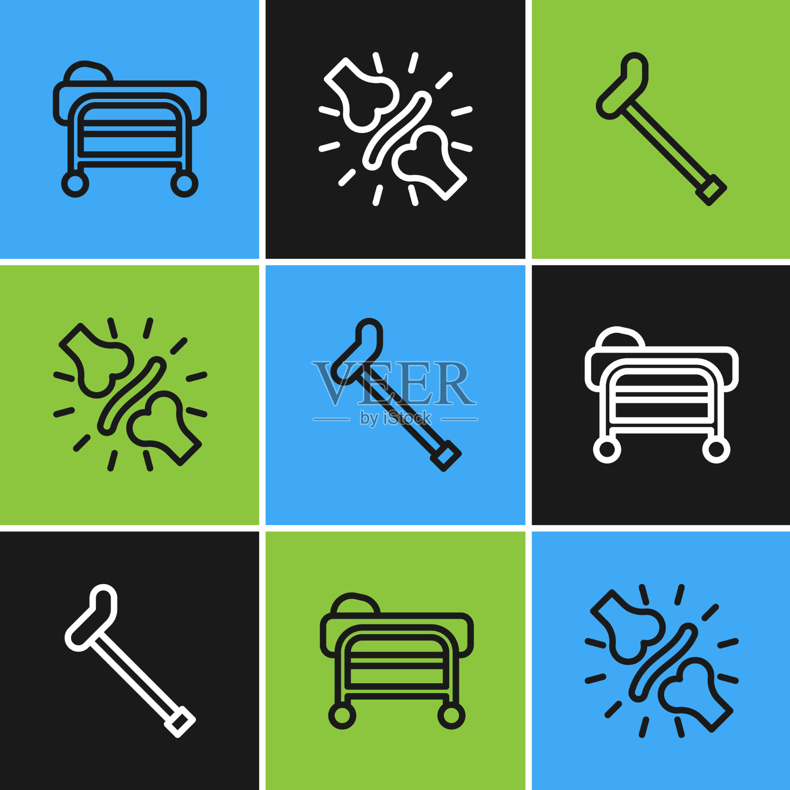 设置线担架、手杖、手杖和关节插画图片素材