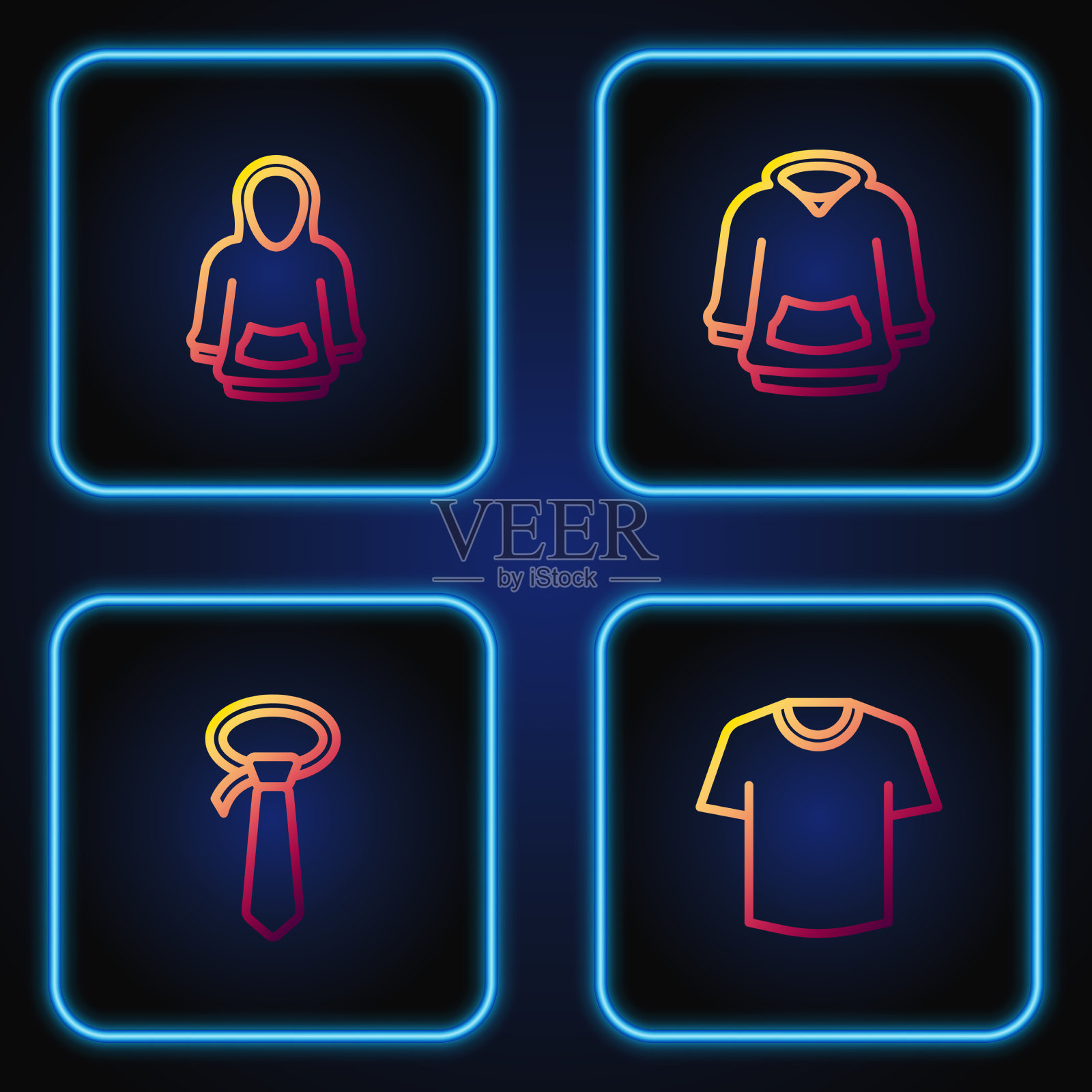 设置线t恤领带卫衣和渐变颜色插画图片素材