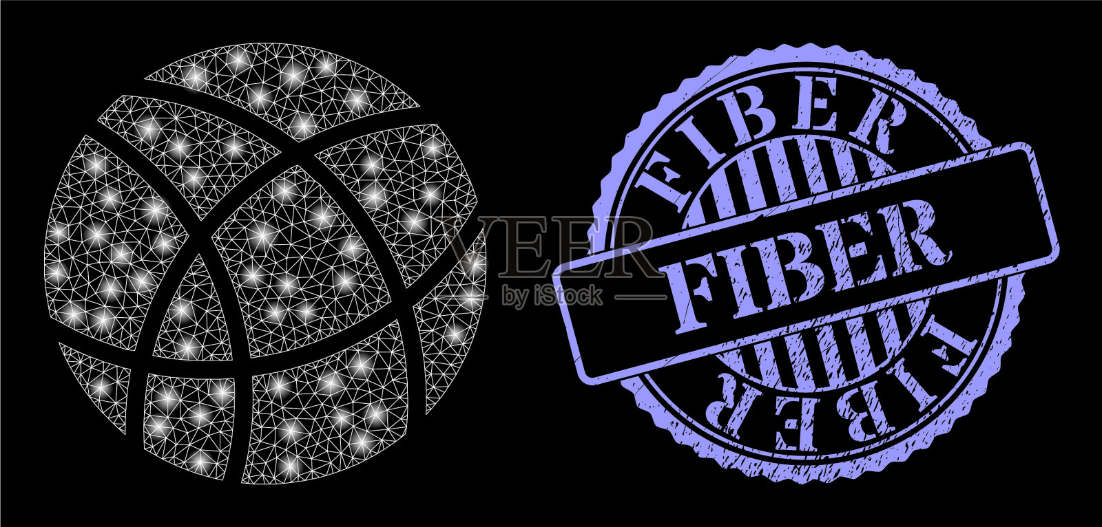 垃圾纤维印章和耀斑网提示球与插画图片素材