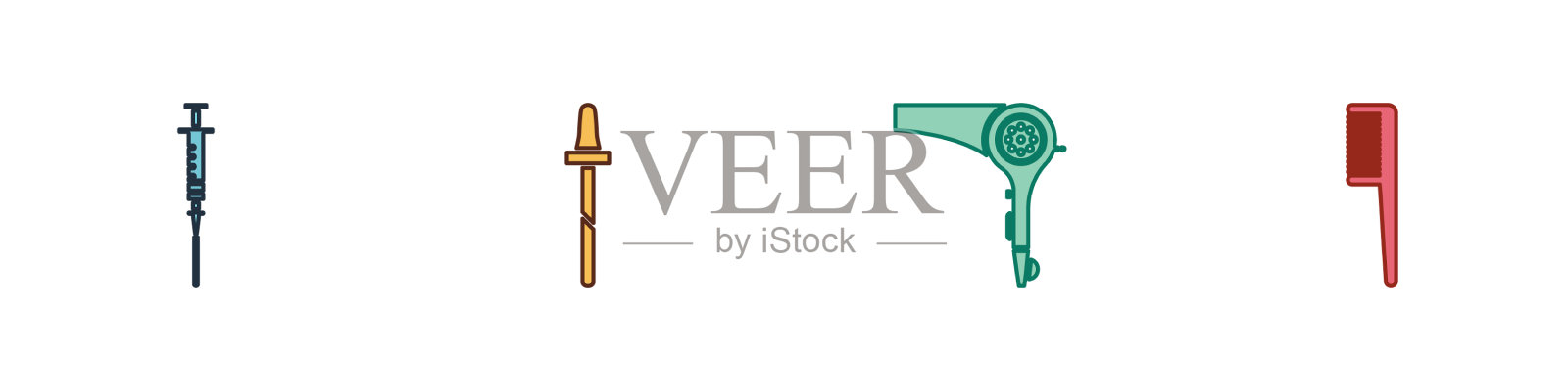 设置注射器，移液管，吹风机和梳子图标素材