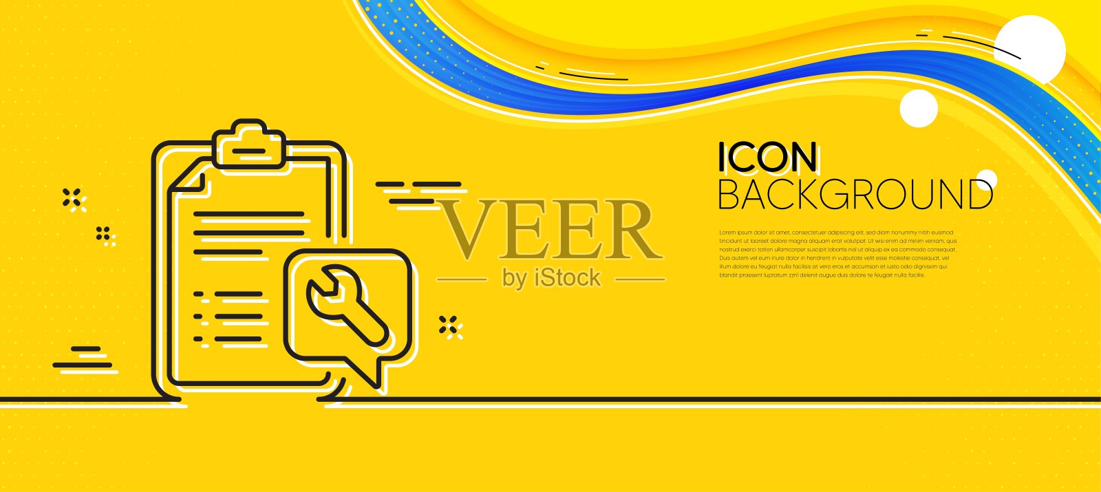 扳手工具线图标。签署维修服务清单。最小行黄色横幅。向量插画图片素材