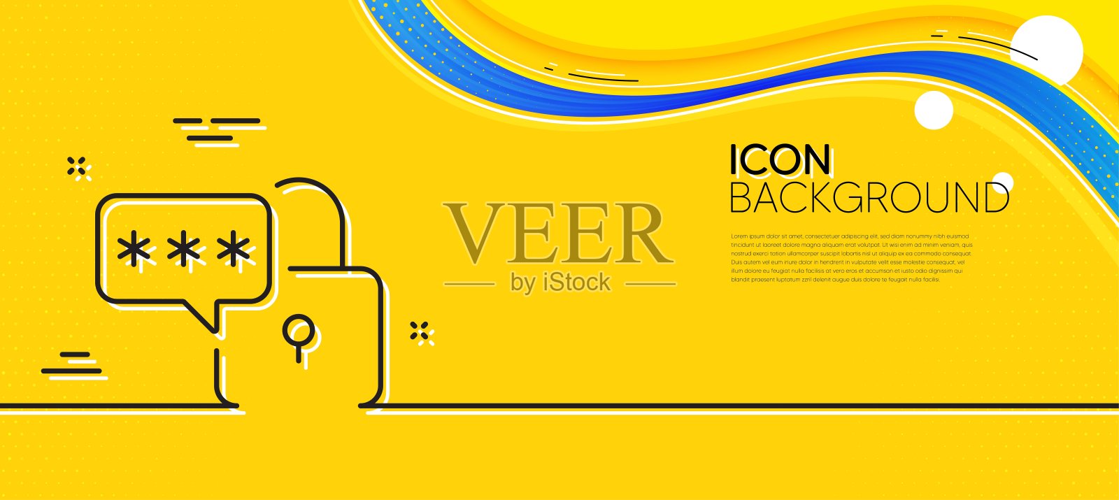 锁线图标。密码挂锁的迹象。最小行黄色横幅。向量插画图片素材