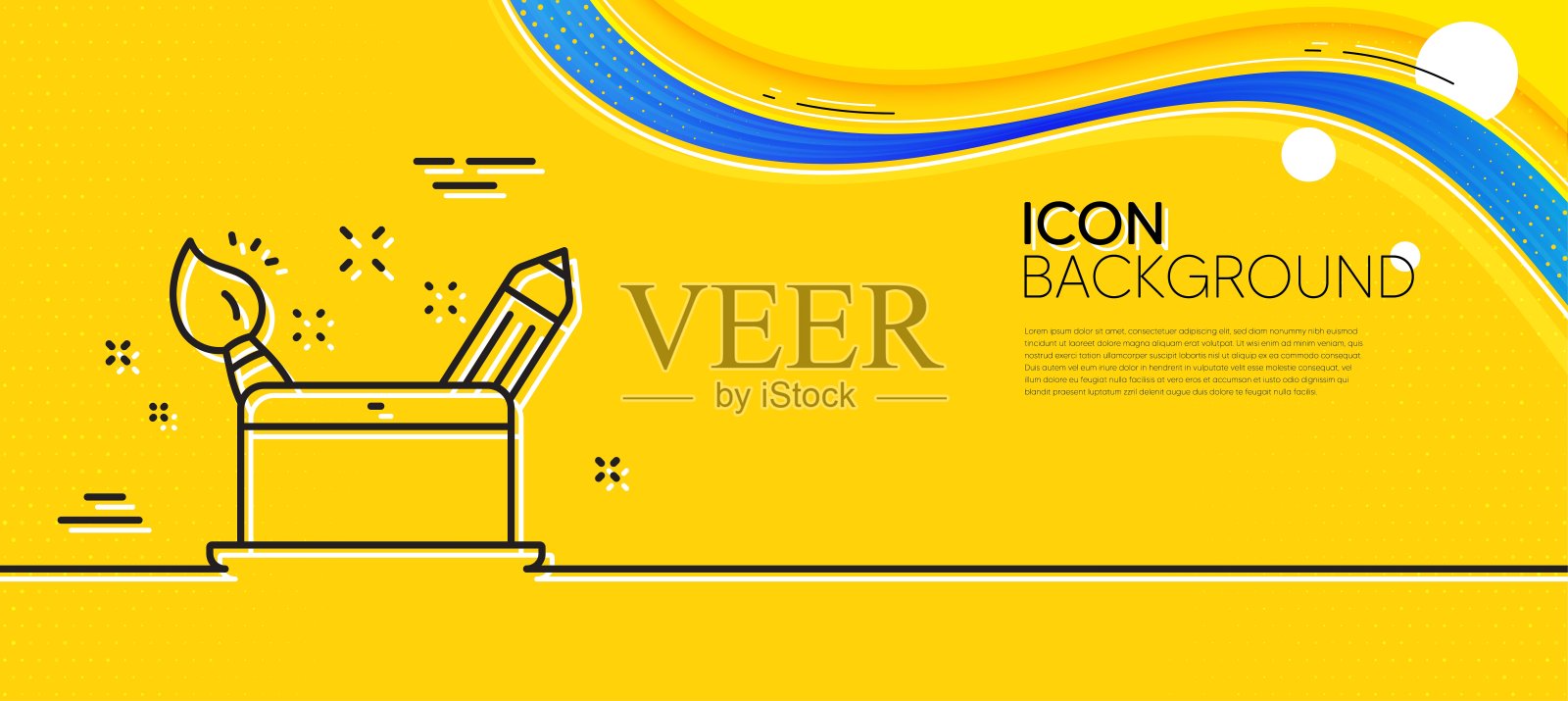 创意概念线图标。平面设计师的迹象。最小行黄色横幅。向量插画图片素材