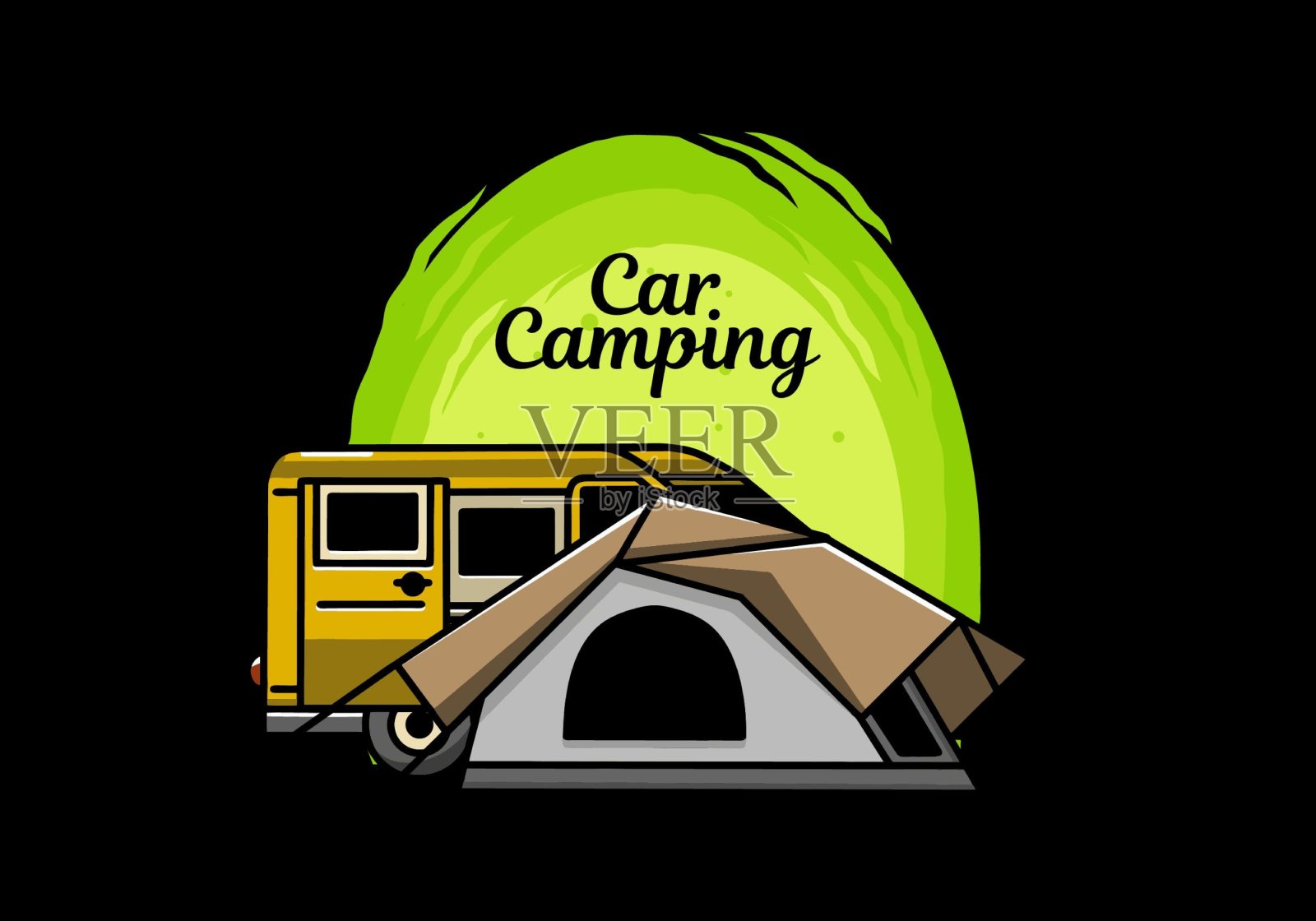 面包车和露营帐篷插画设计插画图片素材
