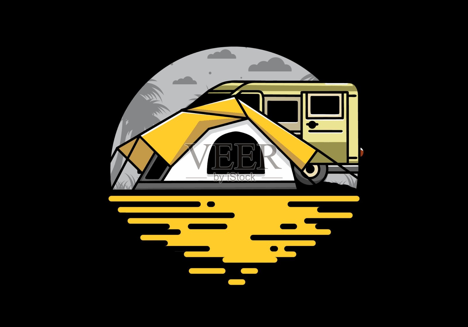 面包车和露营帐篷插画设计插画图片素材