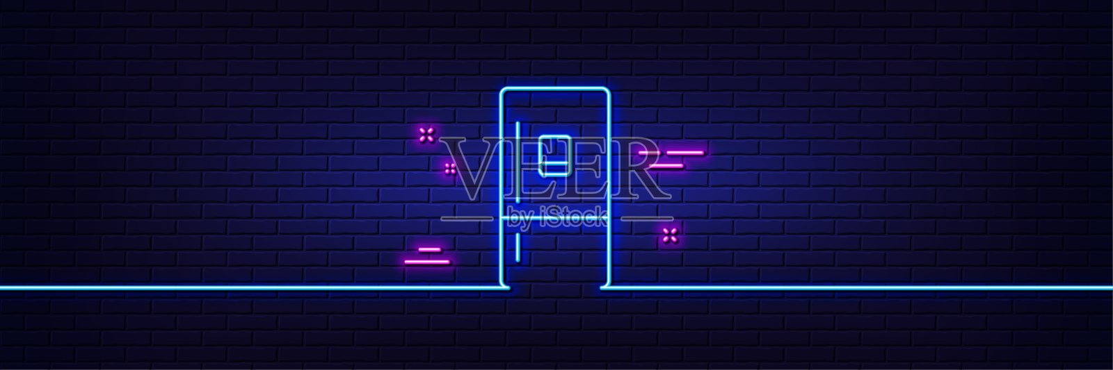 冰箱与制冰机线图标。冰箱的迹象。霓虹灯发光效果。向量插画图片素材