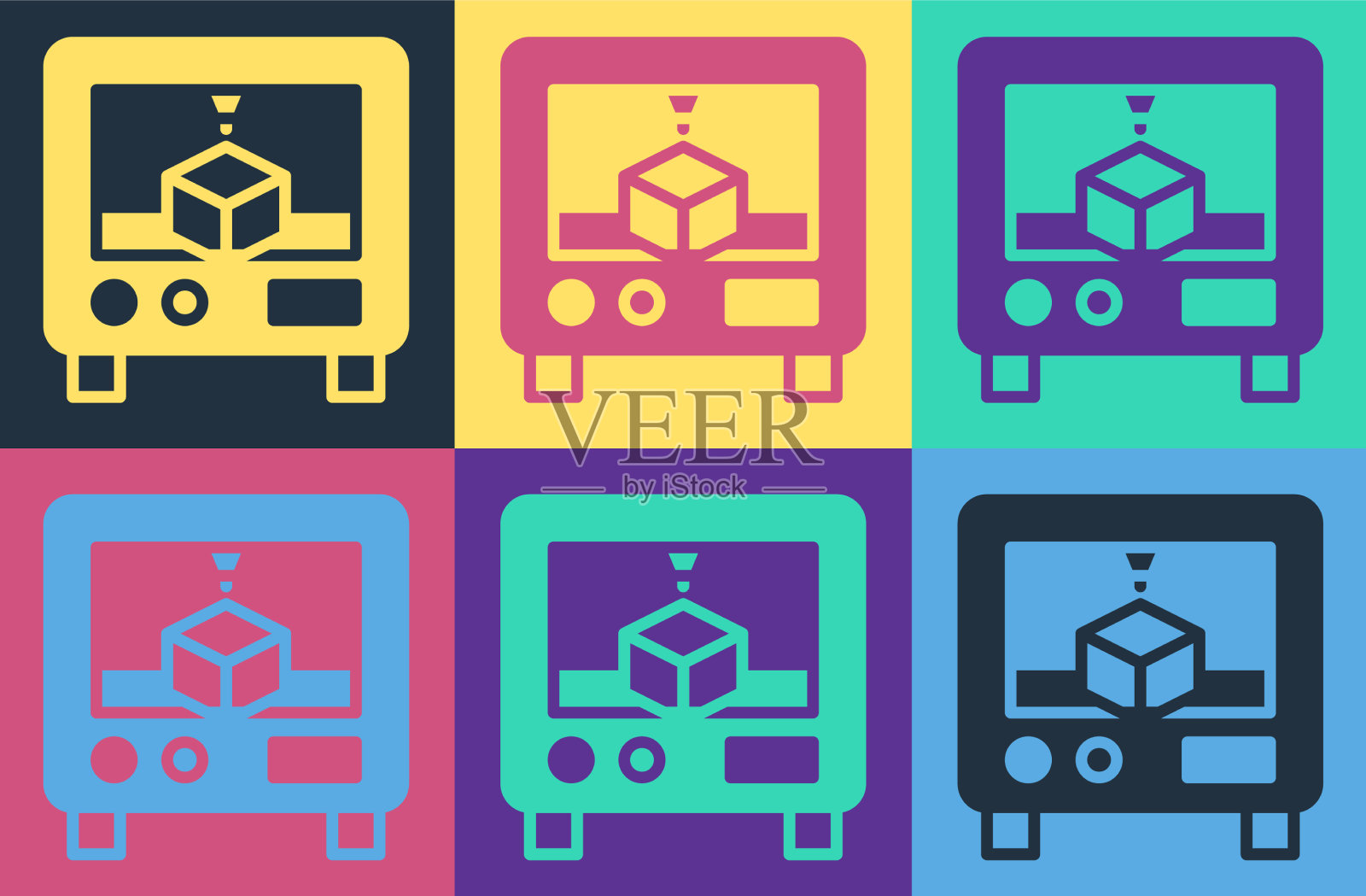 波普艺术3d打印机图标孤立的颜色插画图片素材