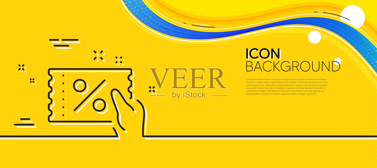 折扣优惠券线图标。销售提供信号。最小行黄色横幅。向量插画图片素材