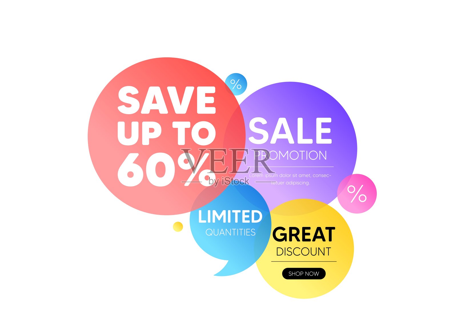 节省高达60%。折扣销售报价价格标志。折扣优惠泡沫横幅。向量设计元素图片