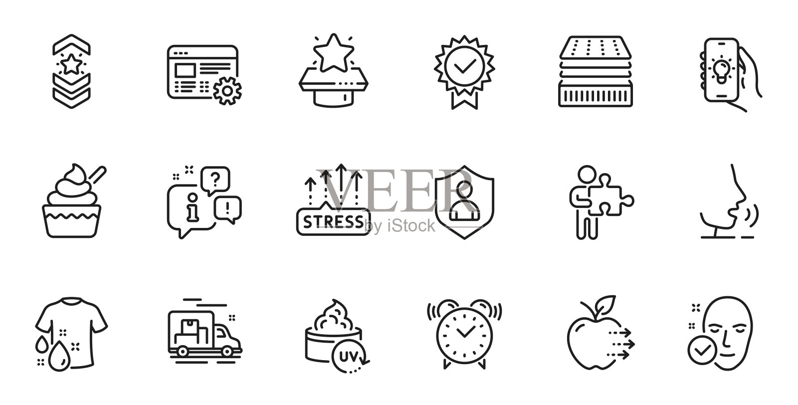 轮廓集冰淇淋，拼图和食品交付线图标的web应用程序。为设计。向量图标素材