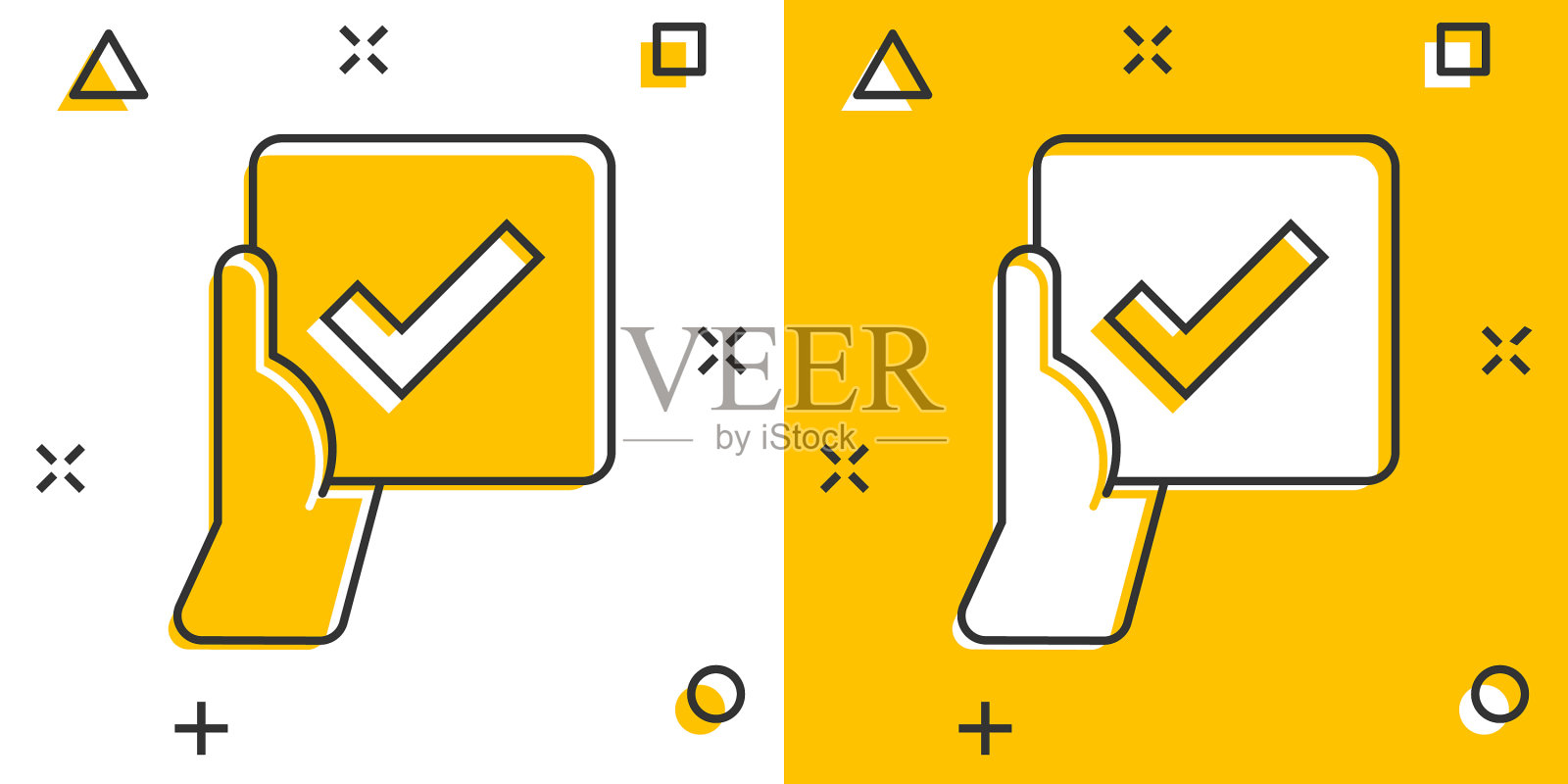 人们用漫画风格的勾标记图标插画图片素材