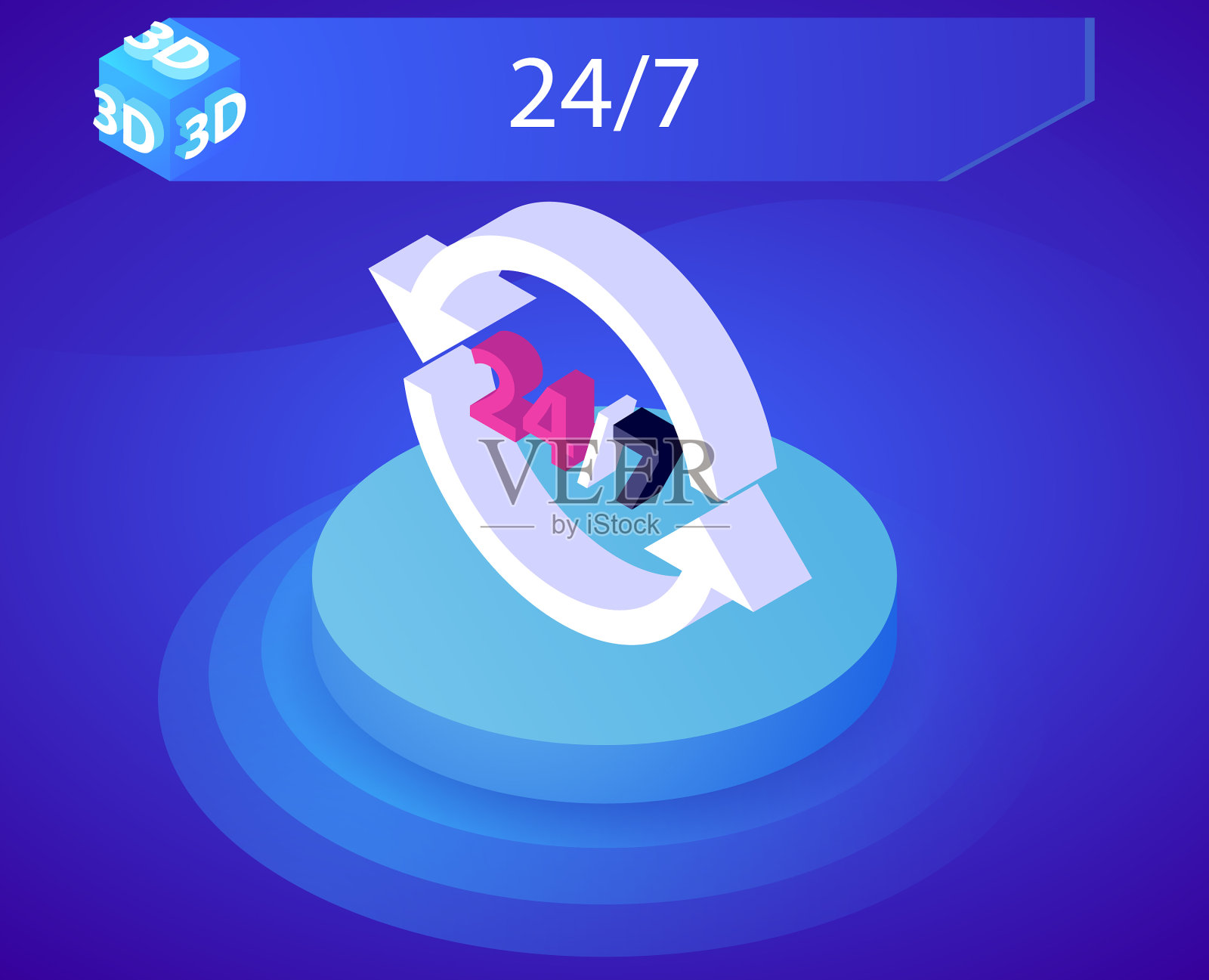 24-7等距设计图标网页3d彩色概念插画图片素材