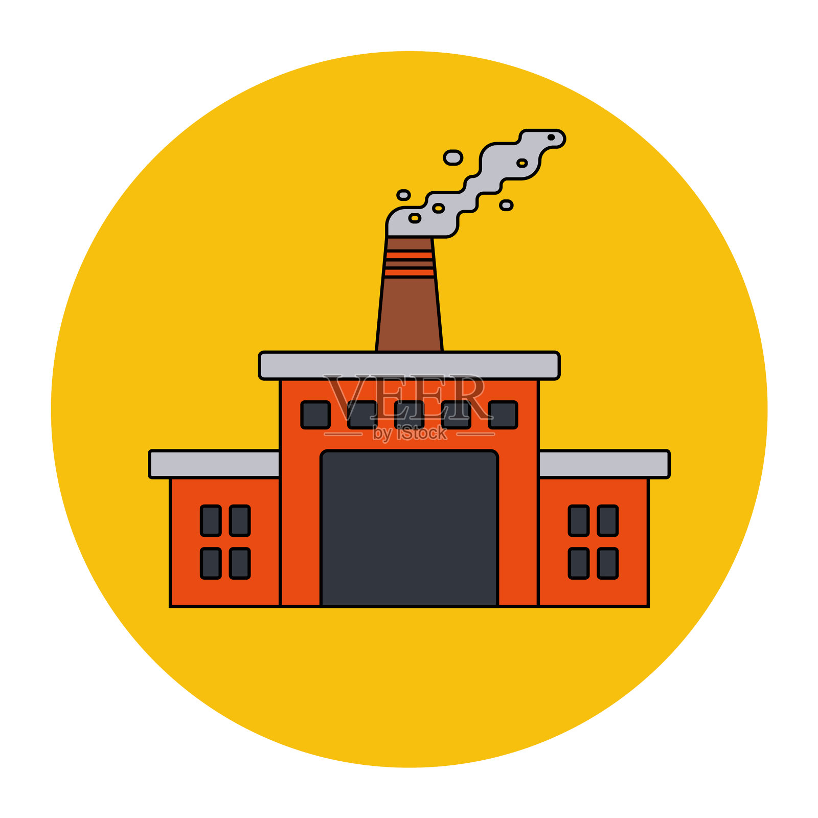 带烟囱的砖厂建筑图标图标素材